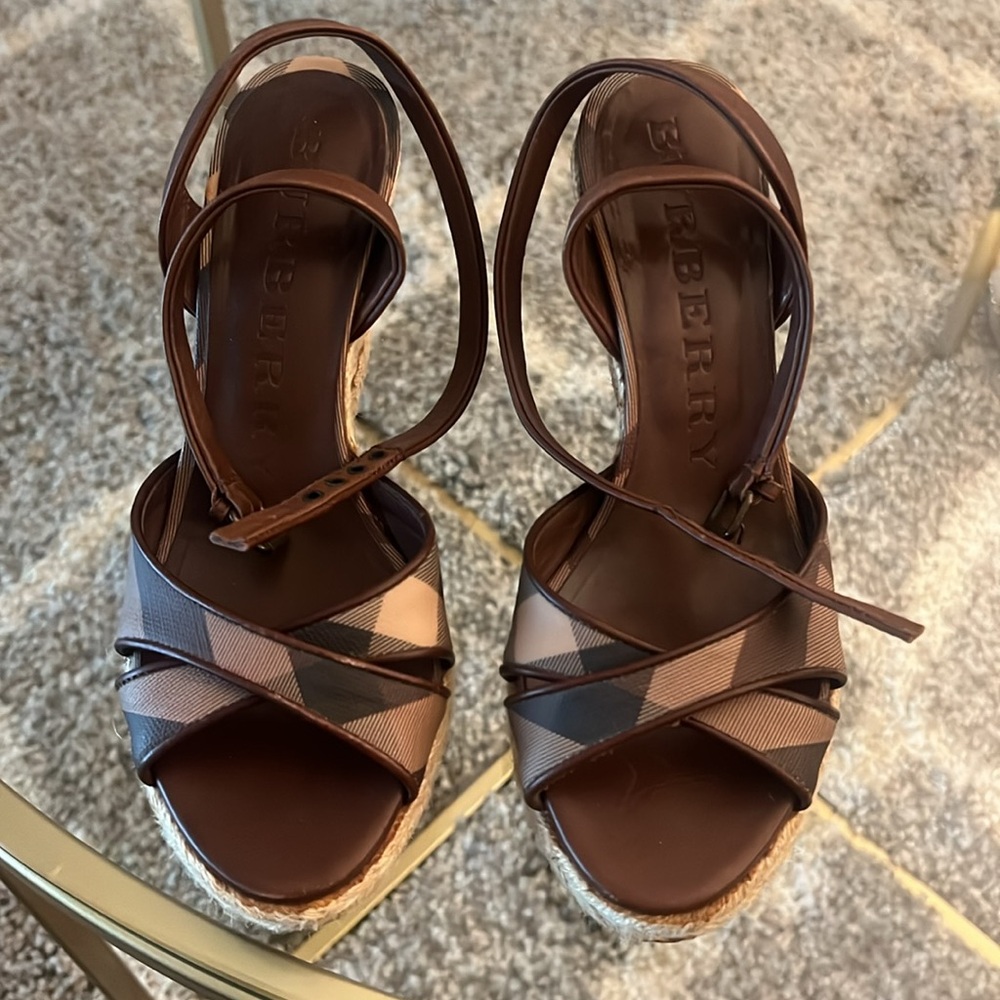 Burberry raffia wedge sandals